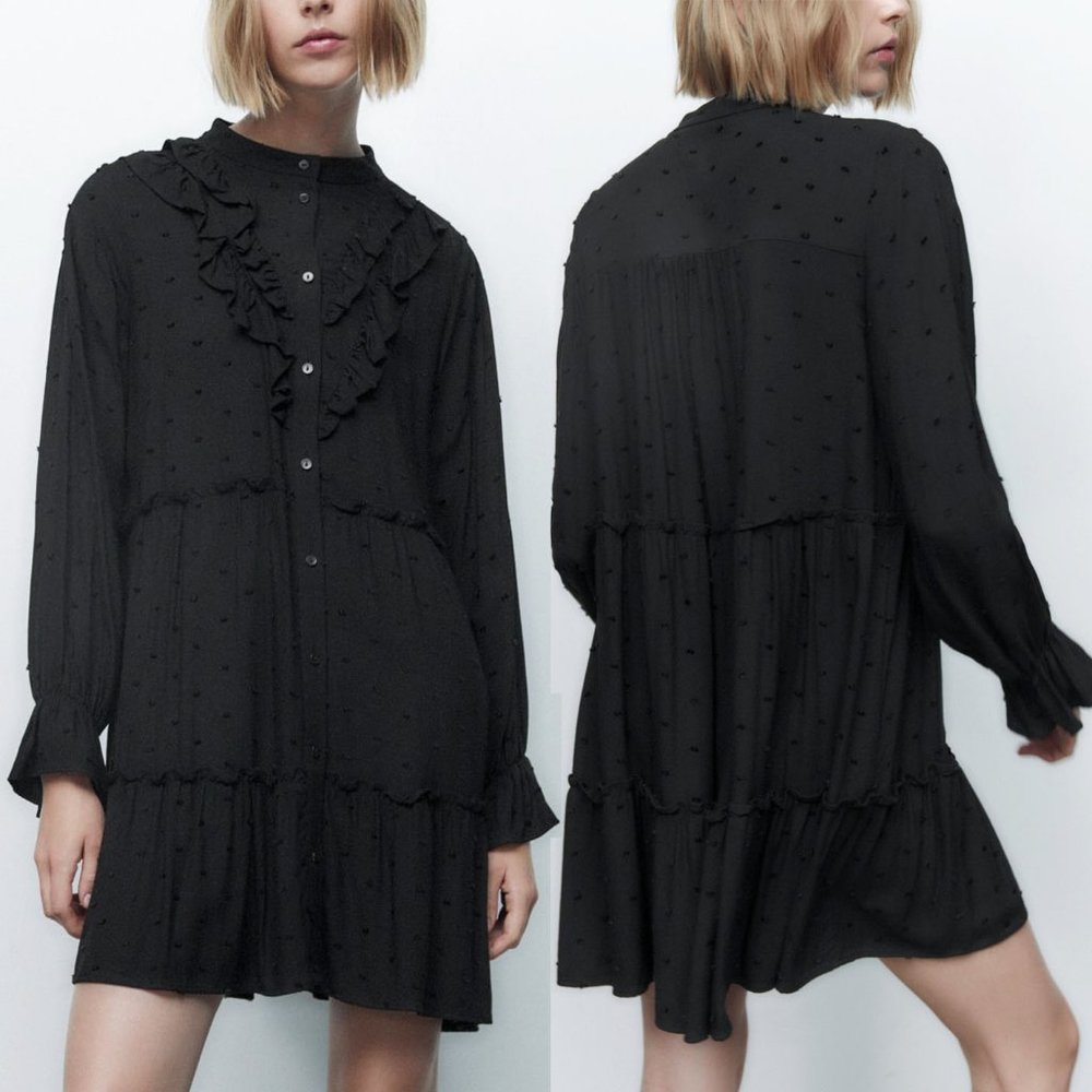 Zara Black Textured Mini Dress, NWT